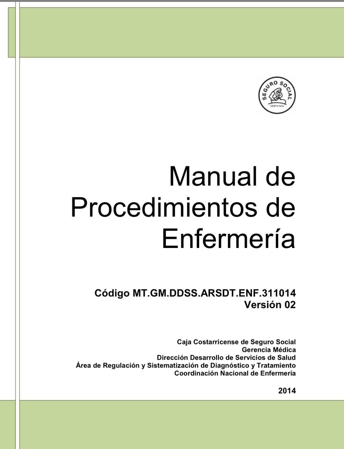 Portada de MANUAL DE PROCEDIMIENTOS DE ENFERMERÍA