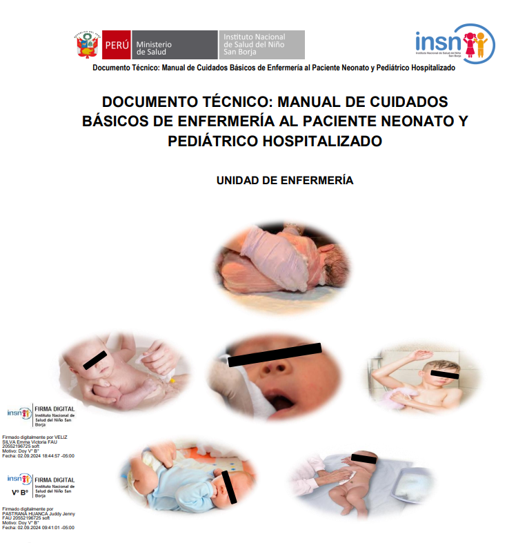 Portada de MANUAL DE CUIDADOS BÁSICOS DE ENFERMERÍA AL PACIENTE NEONATO Y PEDIÁTRICO HOSPITALIZADO