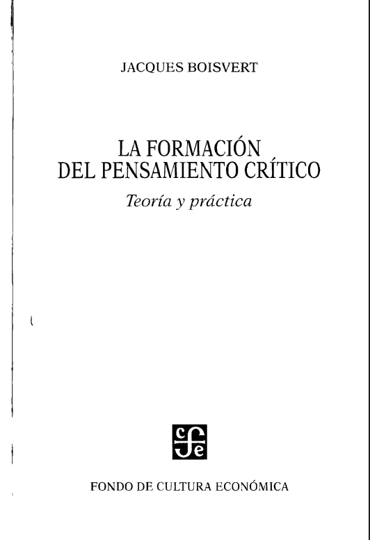 Portada de LA FORMACIÓN DEL PENSAMIENTO CRÍTICO