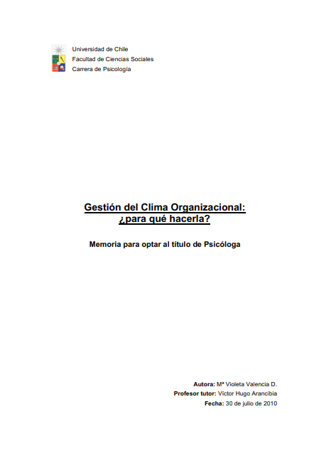 Portada de Gestión del Clima Organizacional