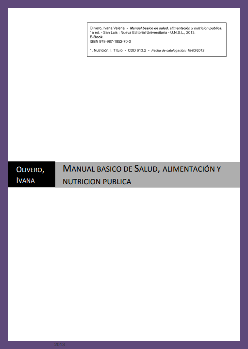 Portada de MANUAL BÁSICO DE SALUD, ALIMENTACIÓN Y NUTRICIÓN PÚBLICA