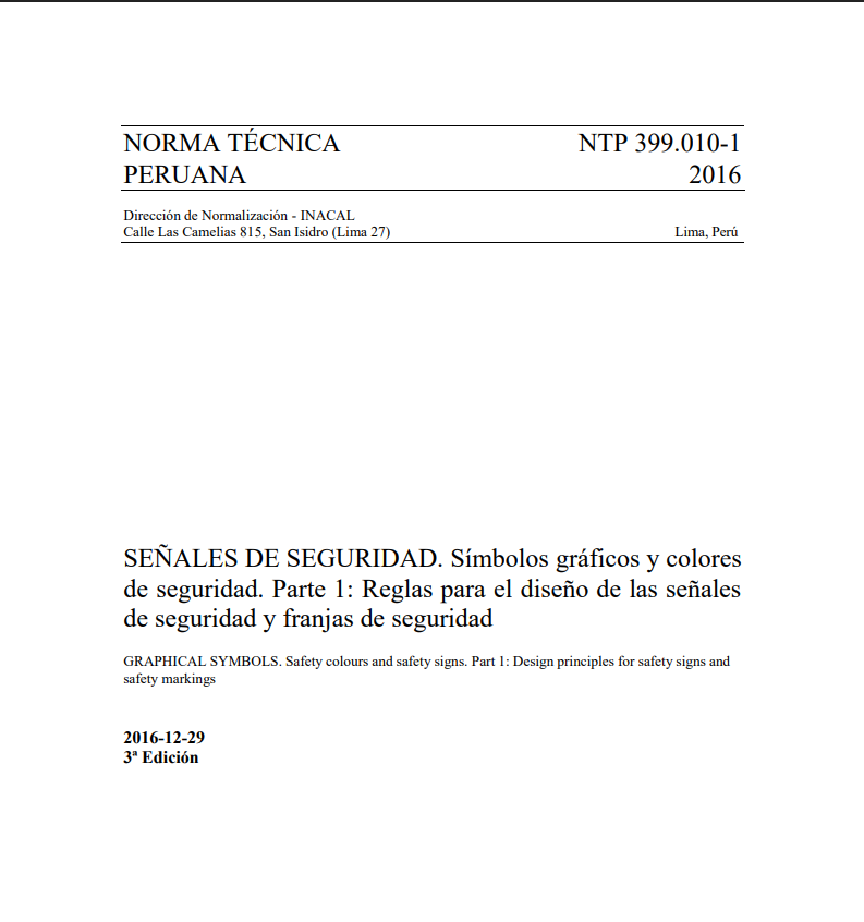 Portada de NORMA TÉCNICA NTP 399.010-1 PERUANA