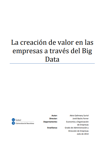 Portada de La creación de valor en las empresas a través del Big Data