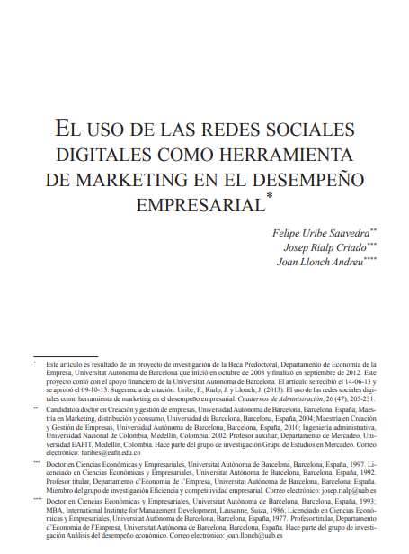 Portada de El uso de las redes sociales digitales como herramienta de marketing en el desempeño empresarial