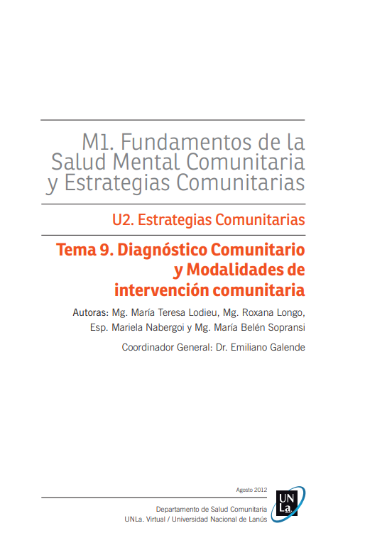 Portada de Diagnóstico Comunitario y Modalidades de intervención comunitaria