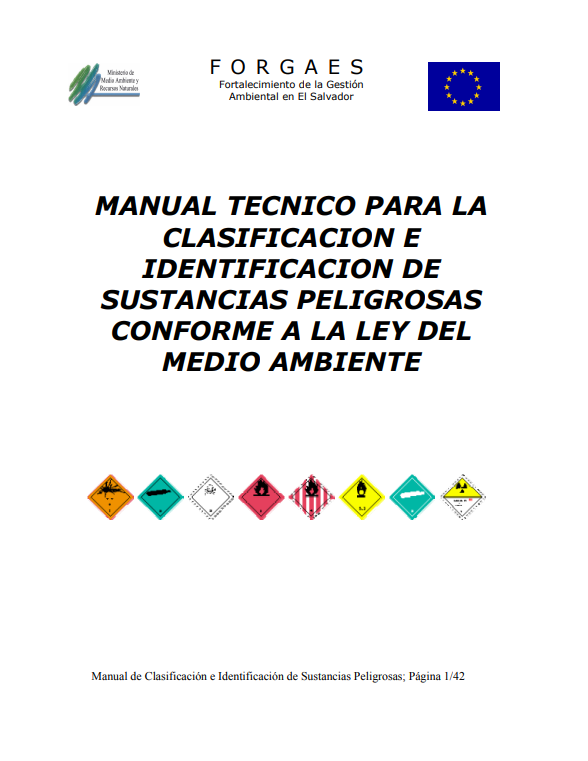 Portada de MANUAL TÉCNICO PARA LA CLASIFICACION E IDENTIFICACION DE SUSTANCIAS PELIGROSAS 