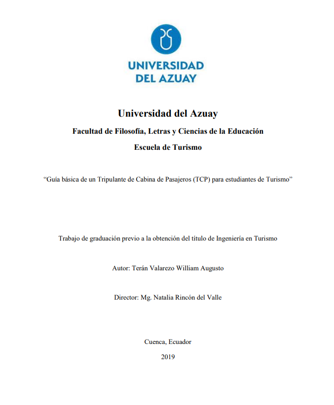 Portada de Guía básica de un Tripulante de Cabina de Pasajeros para estudiantes de Turismo