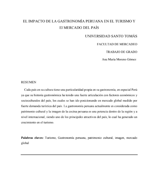Portada de EL IMPACTO DE LA GASTRONOMÍA PERUANA EN EL TURISMO Y  El MERCADO DEL PAÍS