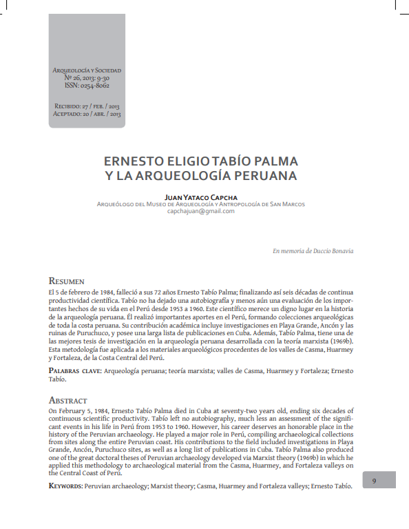 Portada de Ernesto Eligio Tabío Palma y la arqueología peruana